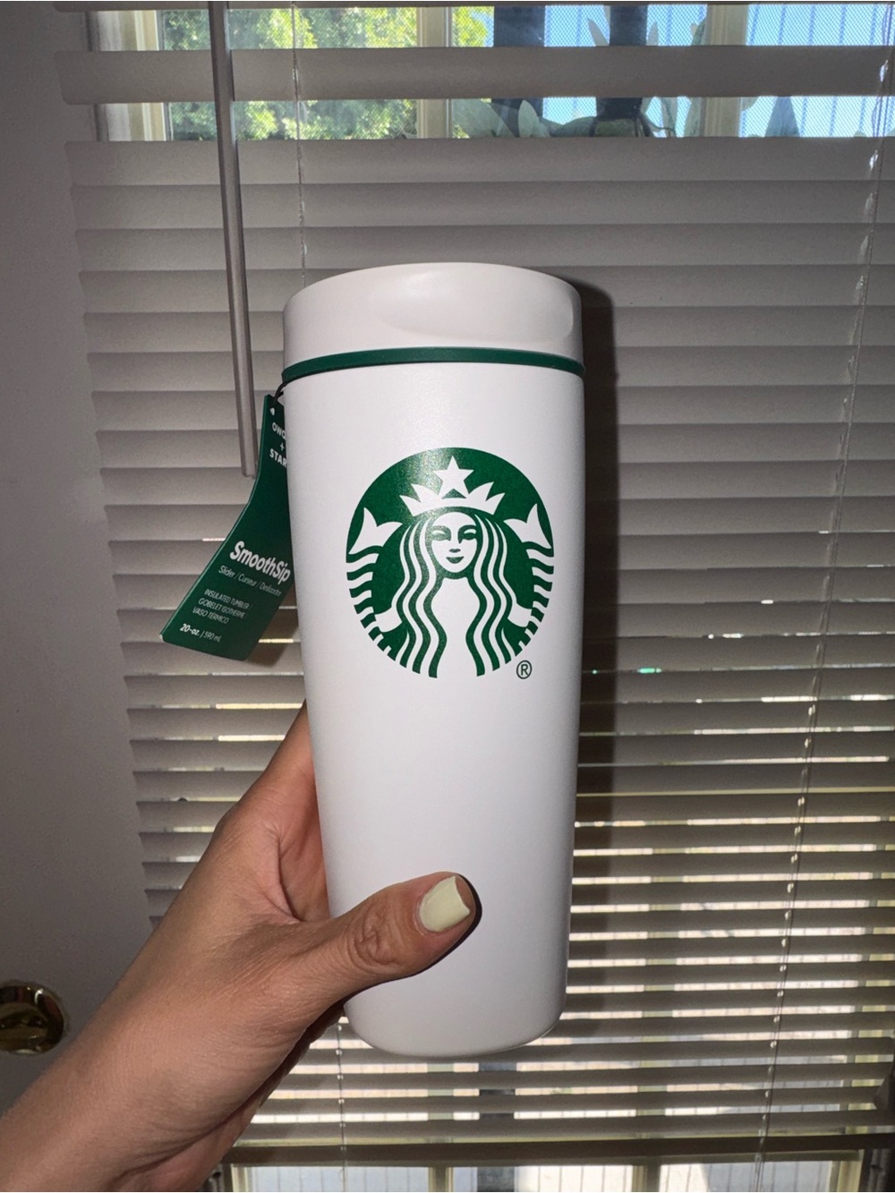 Owala+Starbucks White Tumbler with Green Siren Logo and Green Trim